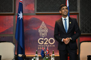 Australia’s Prime Minister Anthony Albanese meets Britain’s Prime Minister Rishi Sunak during the 2022 G20 summit in Nusa Dua, Bali, Indonesia, Wednesday, November 16, 2022.