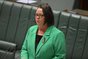 Minister for Resources Madeleine King makes a ministerial statement in the House of Representatives at Parliament House in Canberra, Thursday, June 22, 2023. (AAP Image/Mick Tsikas)