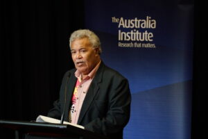 Enele Sopoaga speaking at the Climate Integrity Summit 2024