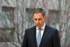 Treasurer Jim Chalmers during television interviews after the Budget was delivered last night at Parliament House in Canberra, Wednesday, May 15, 2024.